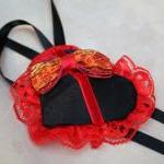 Black Satin Heart Eye Patch With Red Lace And..