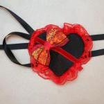 Black Satin Heart Eye Patch With Red Lace And..