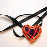 Purple Satin Heart Eyepatch Red/gold Trim With..