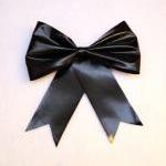 Black Shiny Pleather Faux Leather Hair Bow..