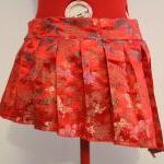 Red Asian Silk With Floral And Butterflies Design..