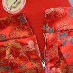 Red Asian Silk With Floral And Butterflies Design..