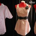 Reconstructed Red And White Striped Short Shirt..