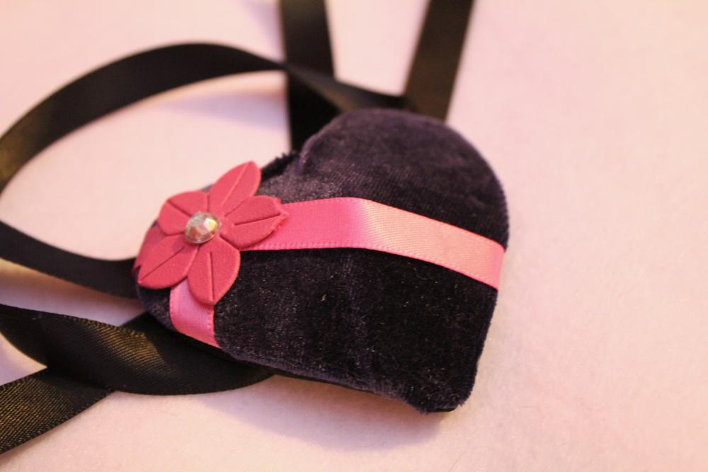 Purple Velvet Heart Eyepatch Eye Patch Pink Satin Ribbon Pink Flower With Ab Gem Stone With Black Ribbon Ties