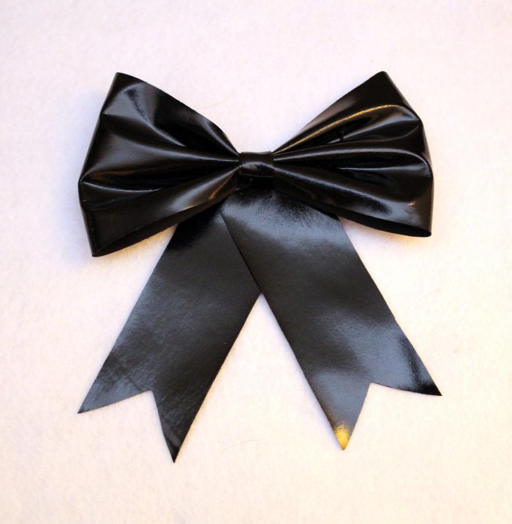 Black Shiny Pleather Faux Leather Hair Bow Barrette