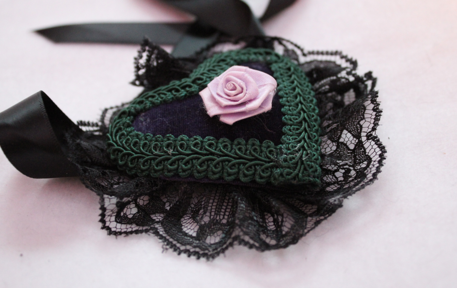 Purple Velvet Heart Eyepatch Eye Patch Dark Green Trim Black Lace
