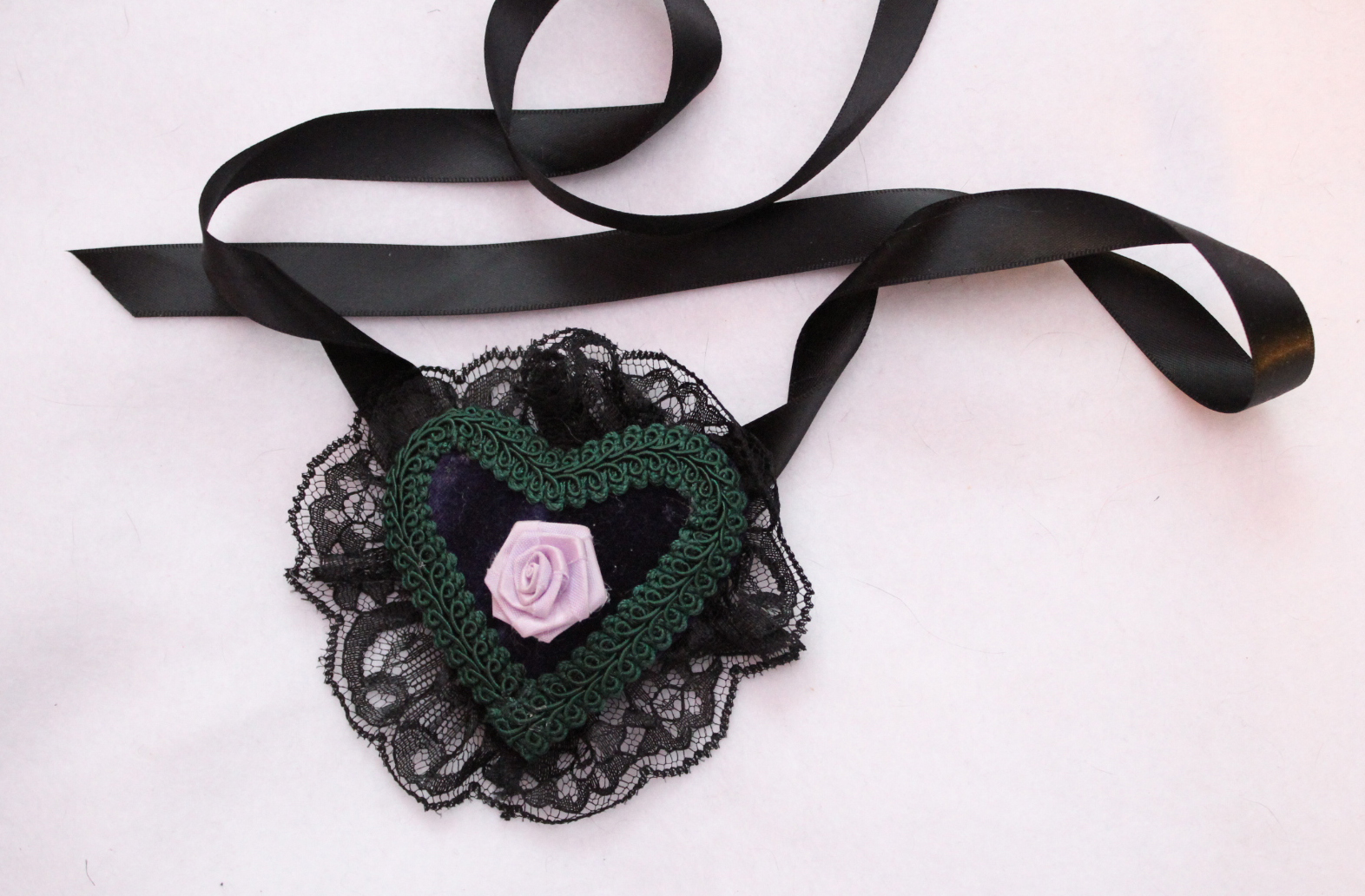 Purple Velvet Heart Eyepatch Eye Patch Dark Green Trim Black Lace
